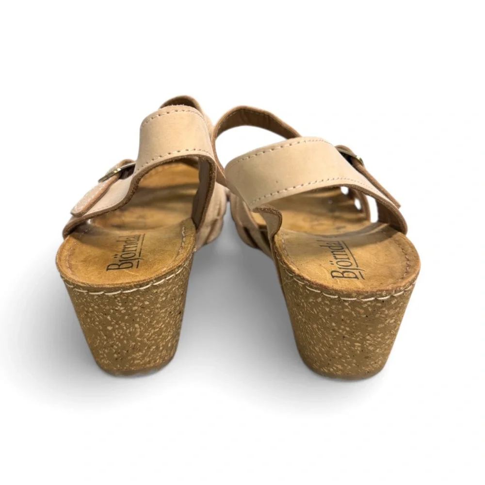 Bjorndal Lily Tan/Beige Strappy Wedge Sandals Size 7M
